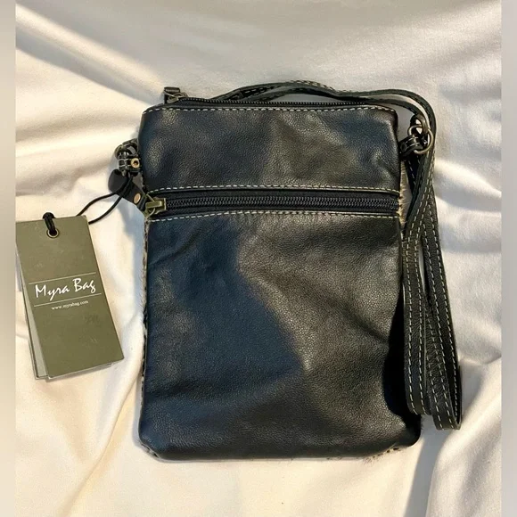 *NWT* Myra Bag Faux Snakeskin Print & Black Cowhide Leather - Small Crossbody - Picture 3 of 7